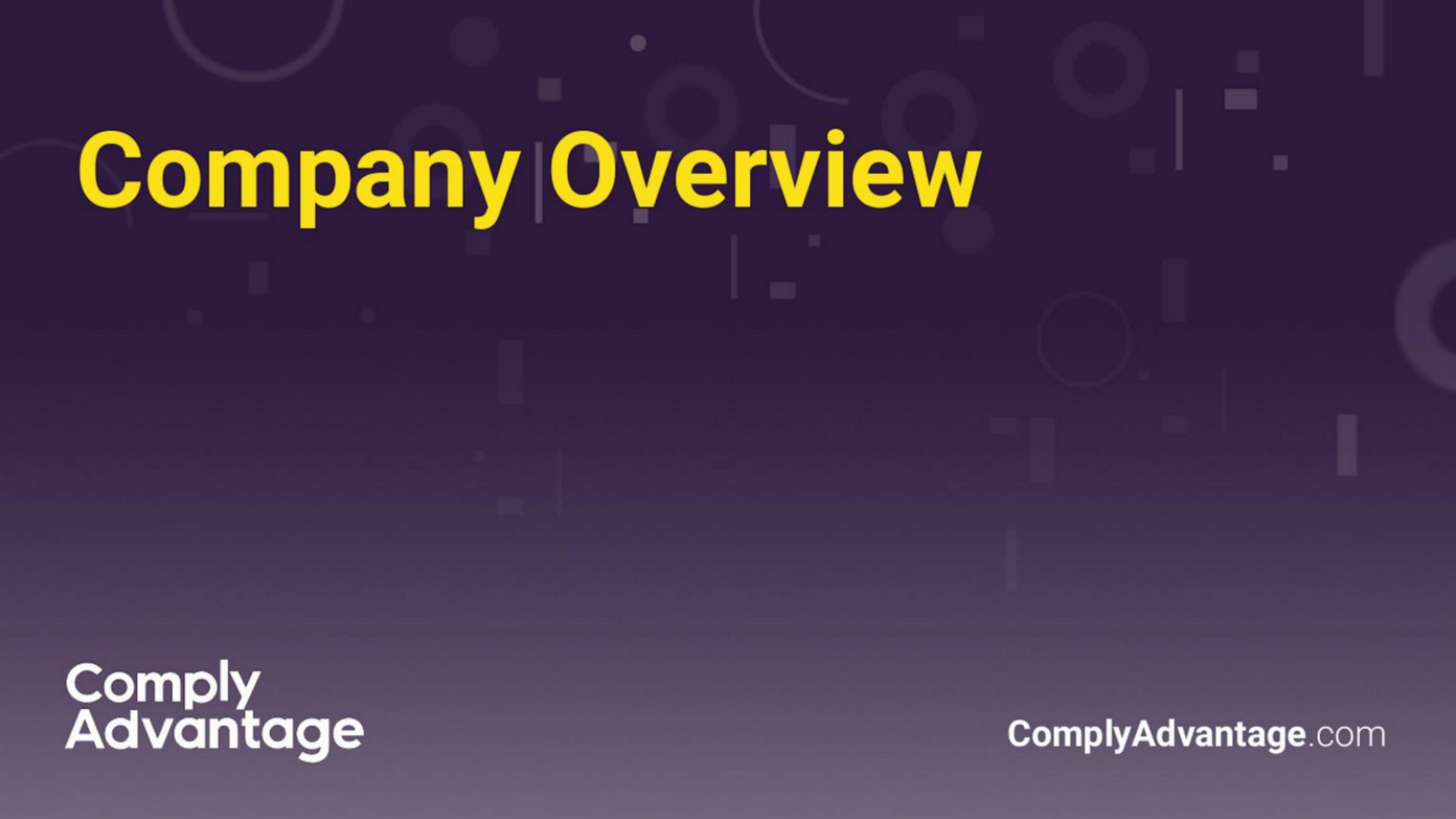 ComplyAdvantage pitch deck cover