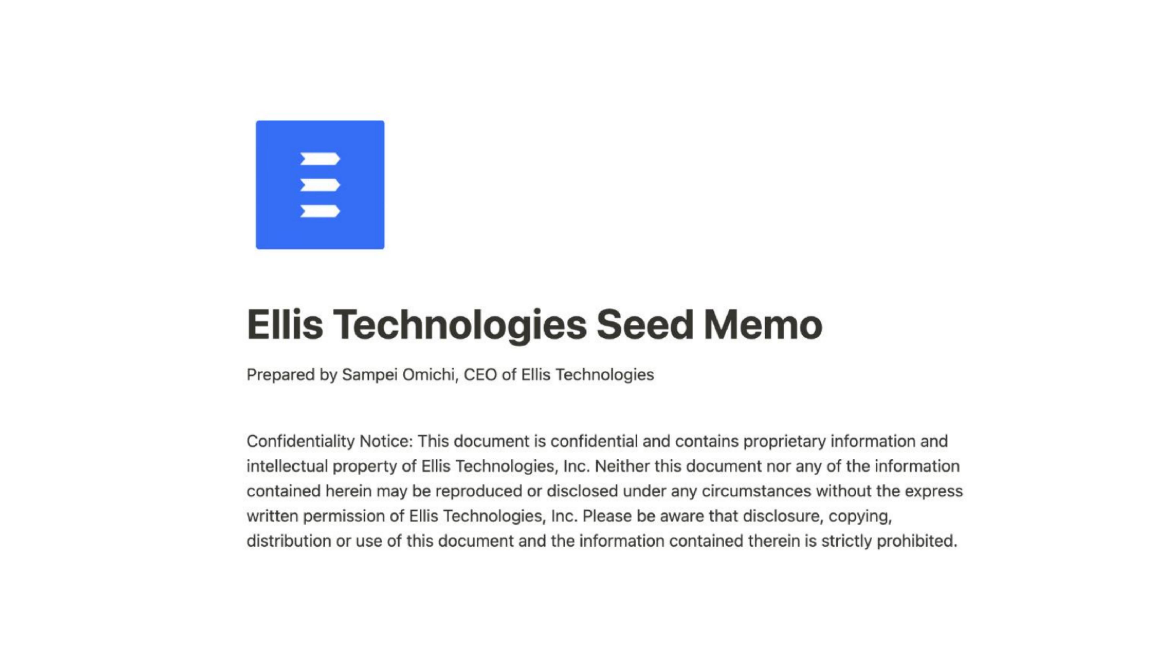 Ellis pitch deck cover