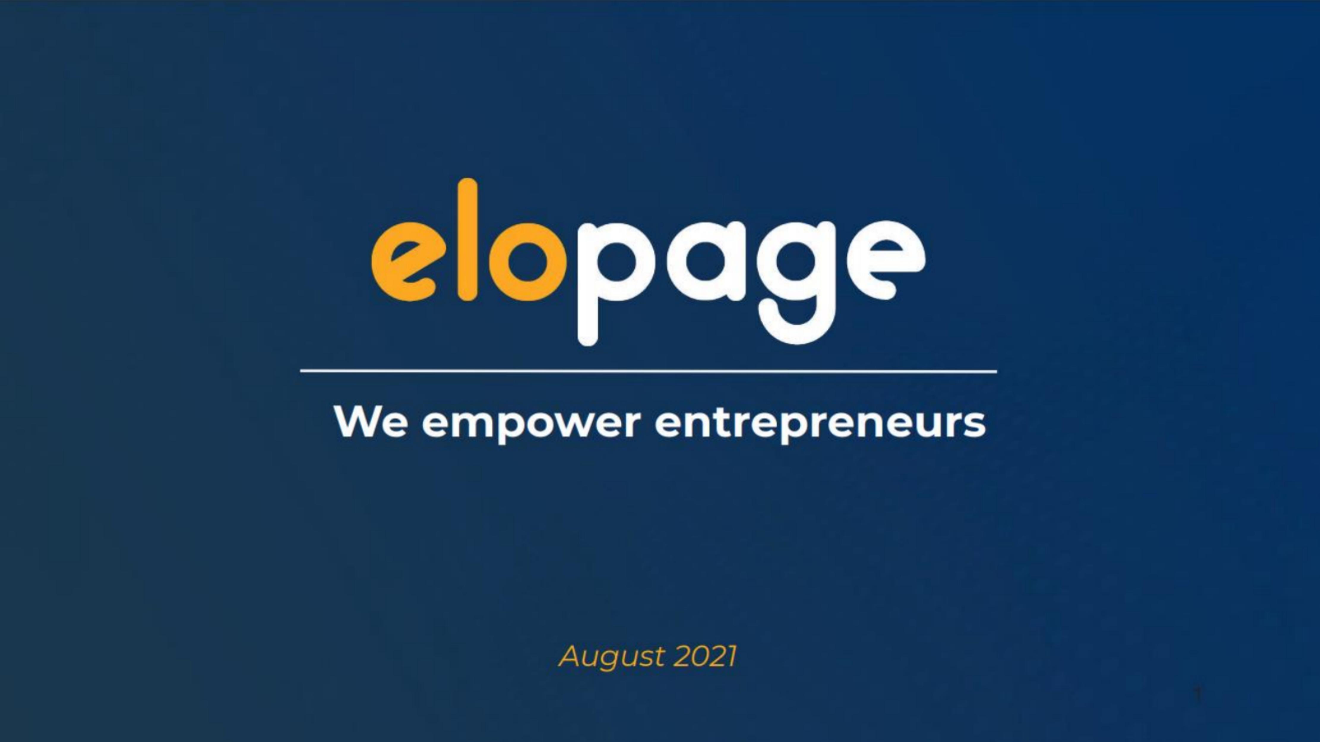 Elopage pitch deck cover
