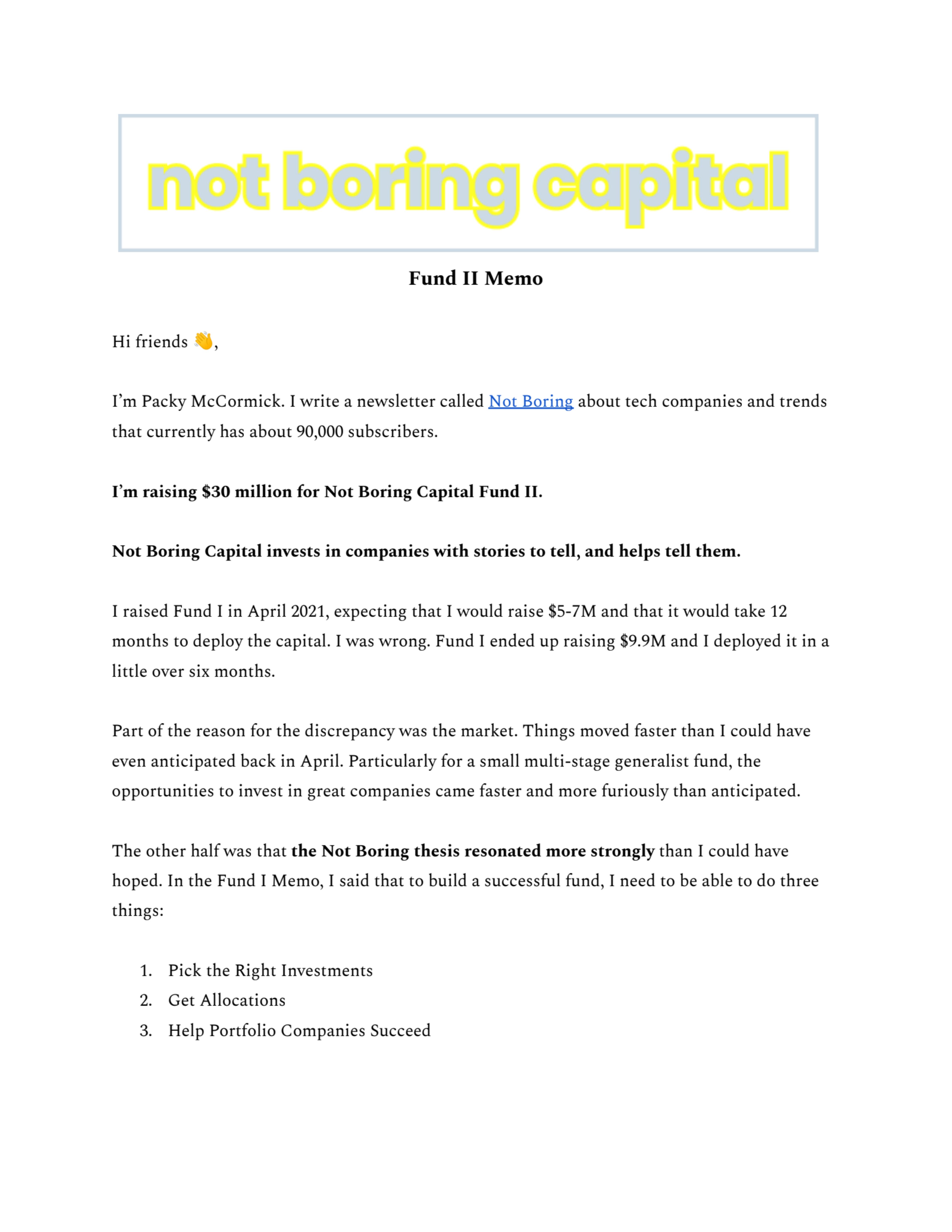 Not Boring Capital Fund II pitch deck cover