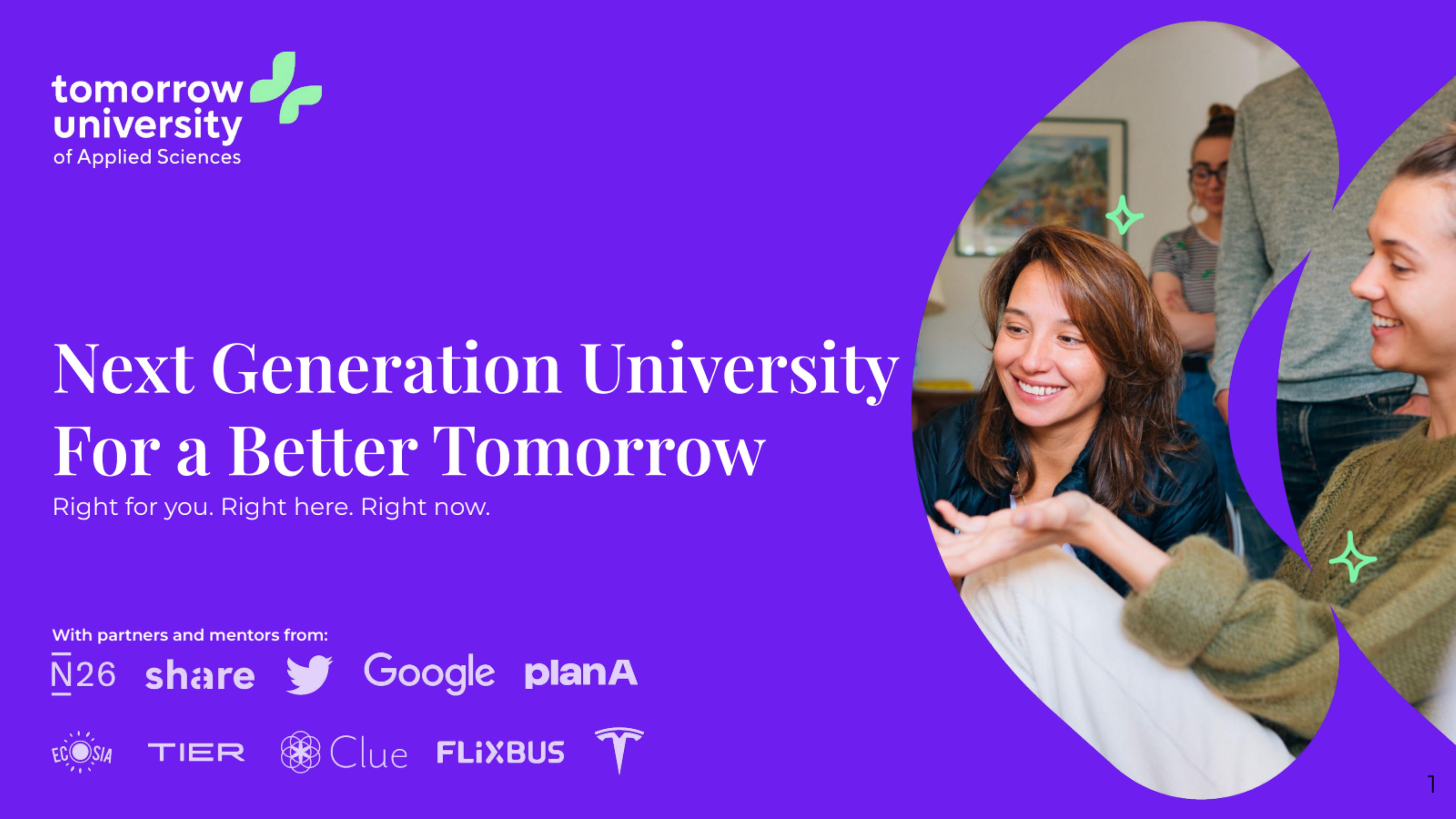 Tomorrow University of Applied Sciences pitch deck cover
