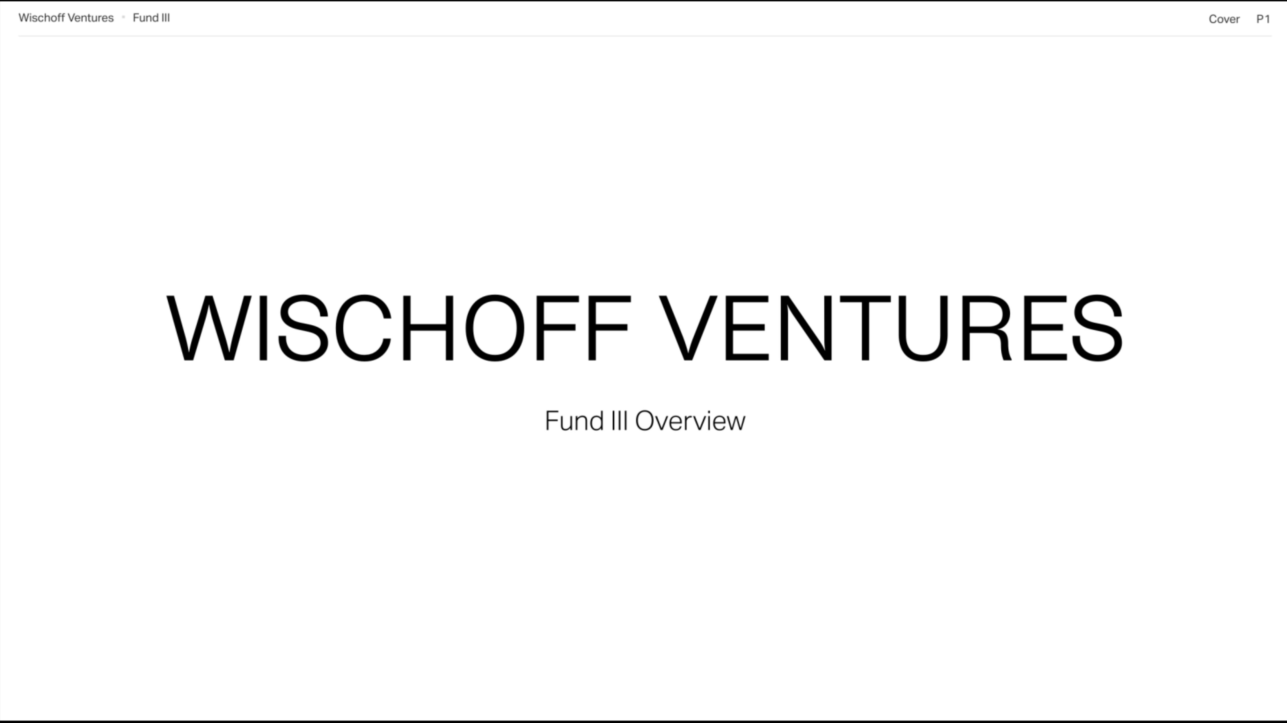 Wischoff Ventures Fund III pitch deck cover